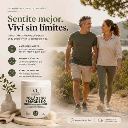 VITALCORPUS™ | Colágeno + Magnesio en Polvo Piel, articulaciones y descanso. Todo en un pote.