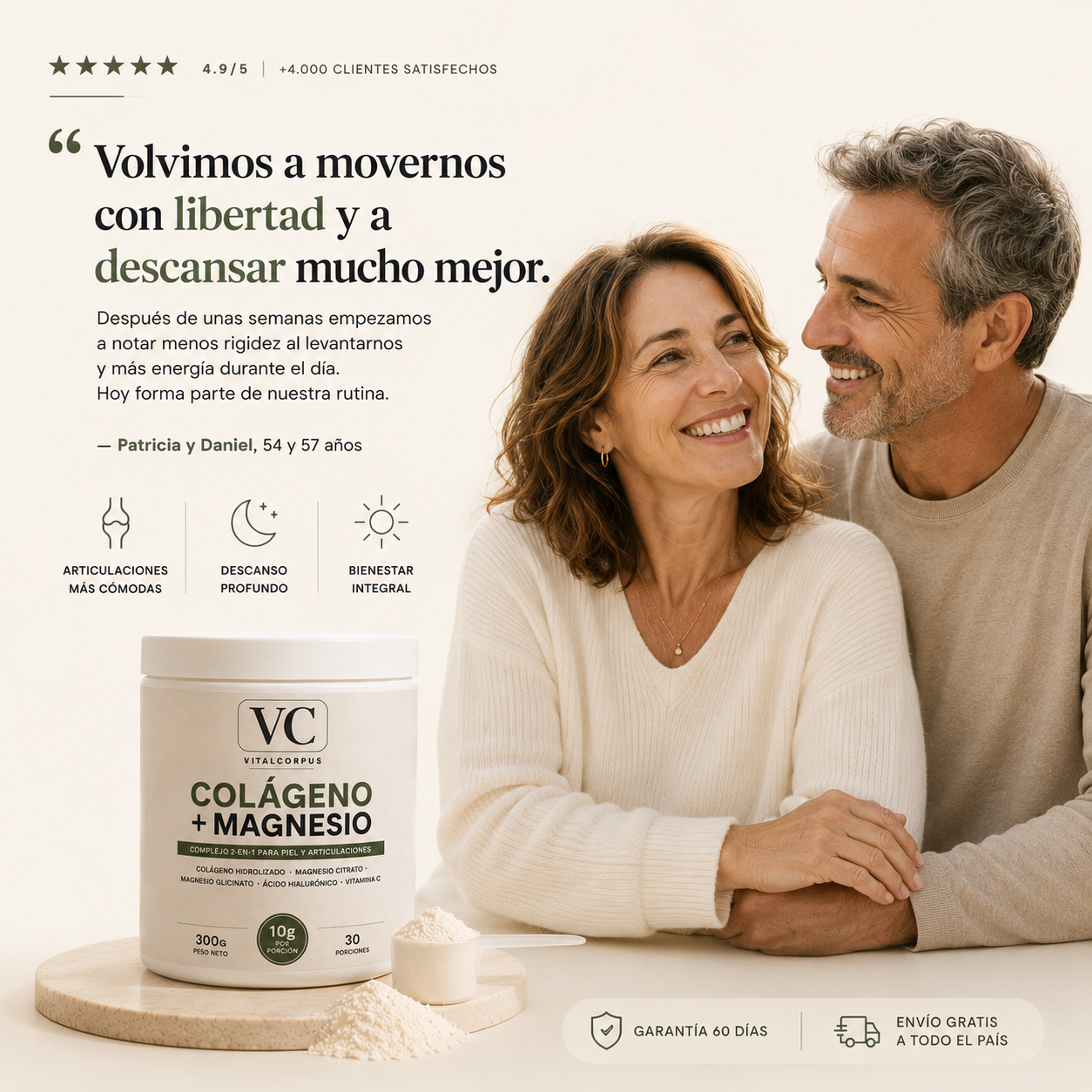 VITALCORPUS™ | Colágeno + Magnesio en Polvo Piel, articulaciones y descanso. Todo en un pote.